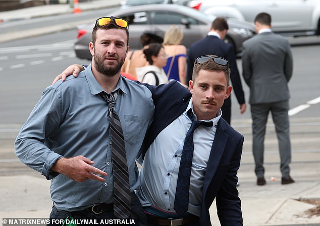 The punter on the right needed some support from a mate after leaving Royal Randwick on Saturday