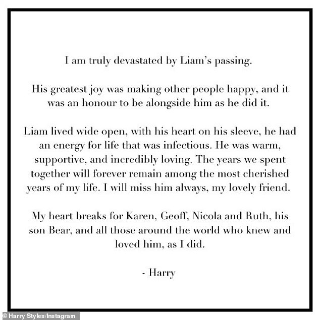 The singer took to Instagram to share his own emotional message with his friend, who he described as 'warm, supportive and incredibly loving'