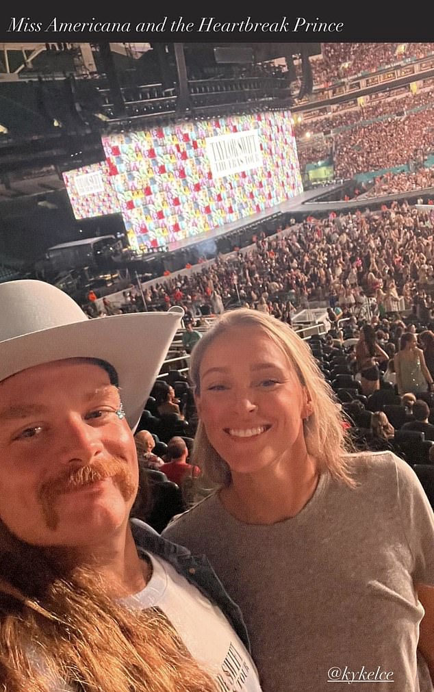 The retired center's wife Kylie posed for a selfie with his former teammate Beau Allen