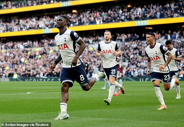 Yves Bissouma arrived in the penalty area to guide a Udogie cutback through a crowd of legs