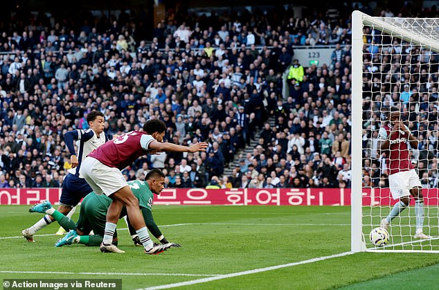 Areola pulled out a boot to block the shot, but the shot ricocheted off Todibo and into the net