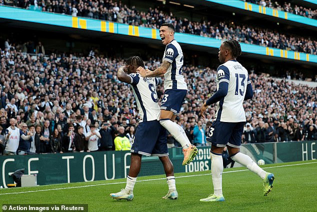 Destiny Udogie (right) assisted Yves Bissouma (left) for Tottenham's equalizer on Saturday