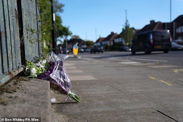 Flowers on site near the A20 and Kidbrooke Park Road in Eltham, South East London