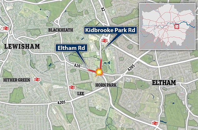 This map shows where the crash occurred in south-east London at 6.15pm on Thursday evening