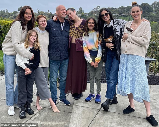 Bruce is surrounded by his close-knit blended family, including both his wives and all of his daughters, who have rallied around him to help him cope with his health issues.