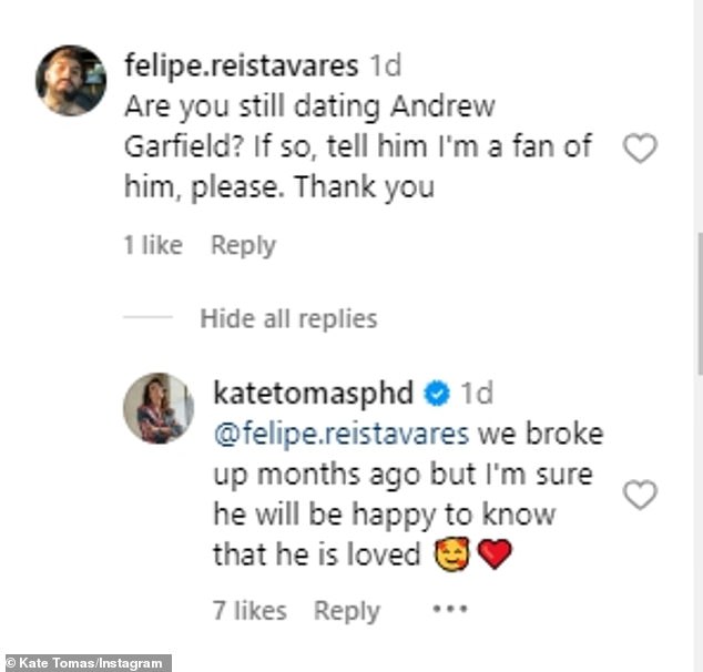 While responding to Instagram user @felipe.reisvares, Kate wrote: 