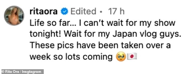 Rita captioned the post: 'Life so far, can't wait for my show tonight! Wait for my Japan vlog guys. These photos were taken over a week, so there's a lot to come.”