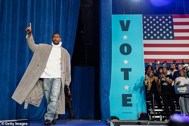 Usher takes the stage in Atlanta for Kamala Harris. The singer sang 'we ready?' as the crowd sang back after he made his remarks. “Let's do this,” he finished