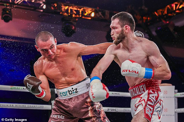 Tszyu's corner threw in the towel twice when he was leveled by a series of powerful punches in the third round (pictured)