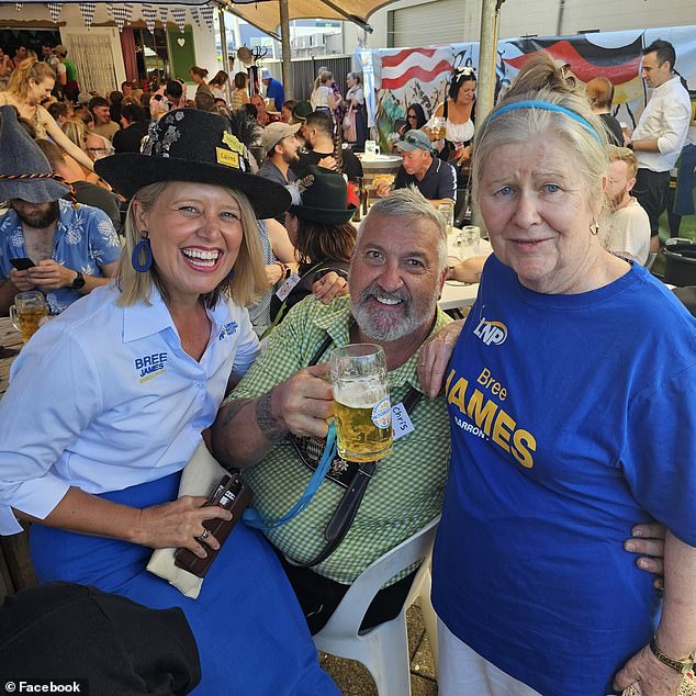 Ms James deleted the post and apologised, claiming it was an attempt to 'clarify the vandalism' and promote the German festival (Mrs James (L) pictured at the festival with her mother (r))