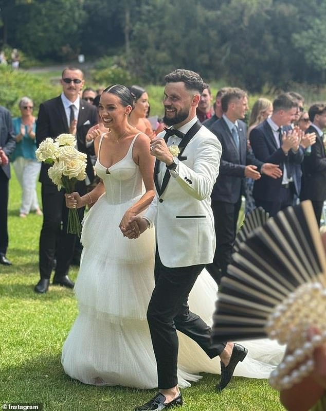 The couple exchanged vows before an intimate gathering of friends and family at the Melbourne Botanic Gardens in January