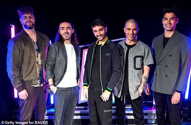 L-R: The Wanted with Jay McGuiness, Nathan Sykes, Tom Parker, Max George and Siva Kaneswaran in 2021