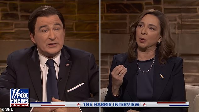 He seemed cheerful, however, as he took on the character of a Fox News host who recently interviewed Kamala Harris, played by Maya Rudolph.