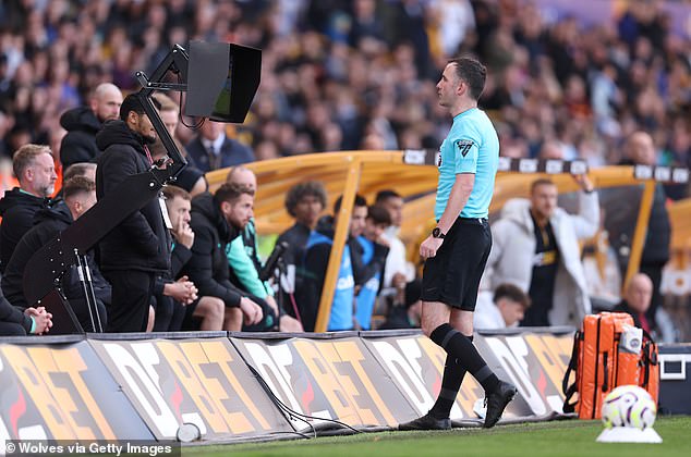 Referee Chris Kavanagh (pictured) checked the goal for possible offside before sticking with his original decision