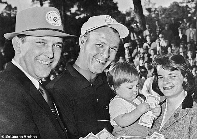 Peg Palmer (second from right) is pictured with her parents Arnold (second from left) and Winnie in 1957