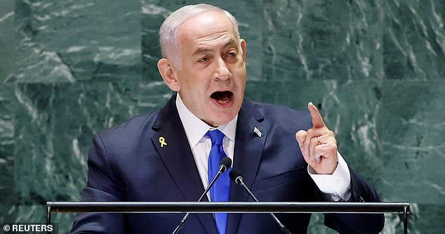 Israeli Prime Minister Benjamin Netanyahu addresses the 79th United Nations General Assembly at UN Headquarters in New York, USA, September 27, 2024