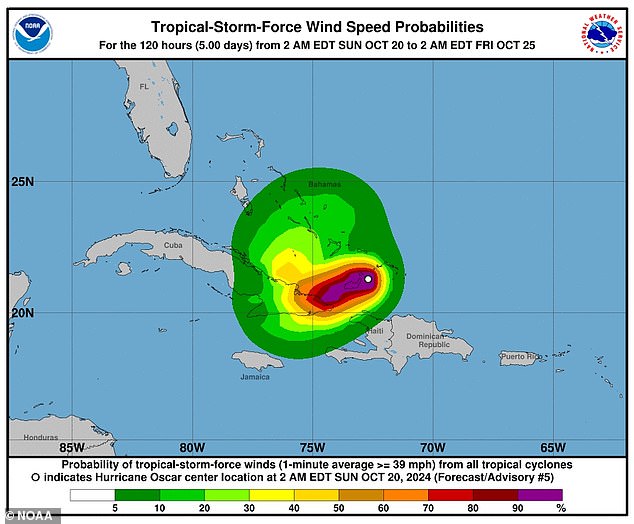 The hurricane is expected to bring about six inches of rain and possibly raise ocean levels by more than four feet as far east as Cuba