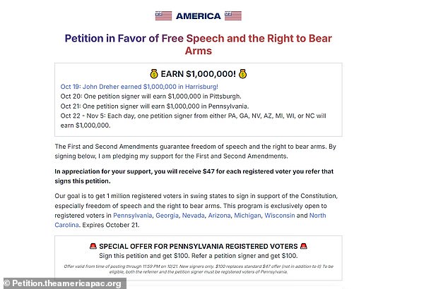 The America PAC petition was intended to target swing states before the election