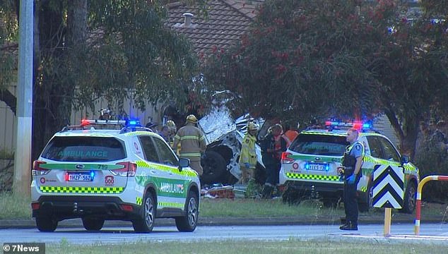 Six people were killed in three crashes this weekend, three of them when a car reportedly traveling at high speed hit a curb before crashing into a tree on Saturday (pictured)