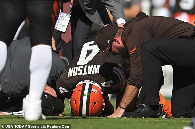 The signal caller was examined by medical personnel after appearing to suffer an Achilles injury