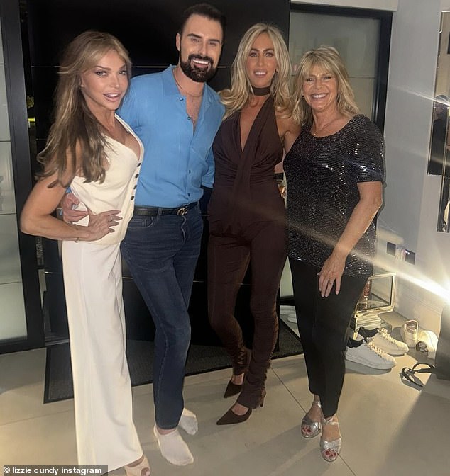 The evening was documented by Lizzie Cundy, 57, who shared a glimpse of the lavish house party on Instagram - where she enjoyed the company of some close friends like Ruth, 64, host Rylan, 35, and his cousin Kimberley Morgan.