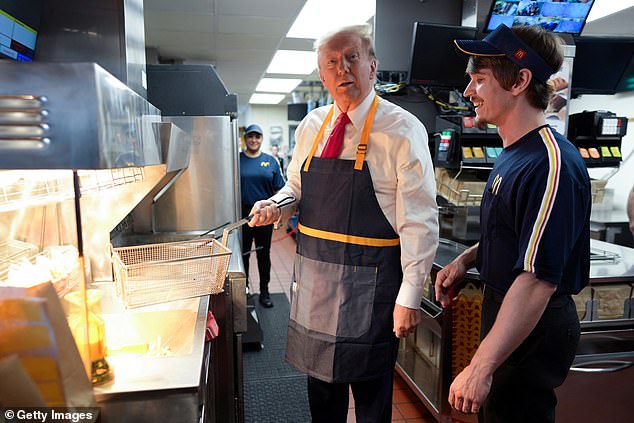 The GOP nominee got stuck in with the fry machine