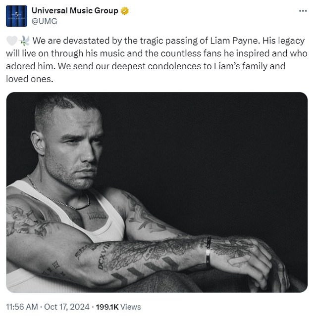 Universal Music paid tribute to Payne on social media following news of his death