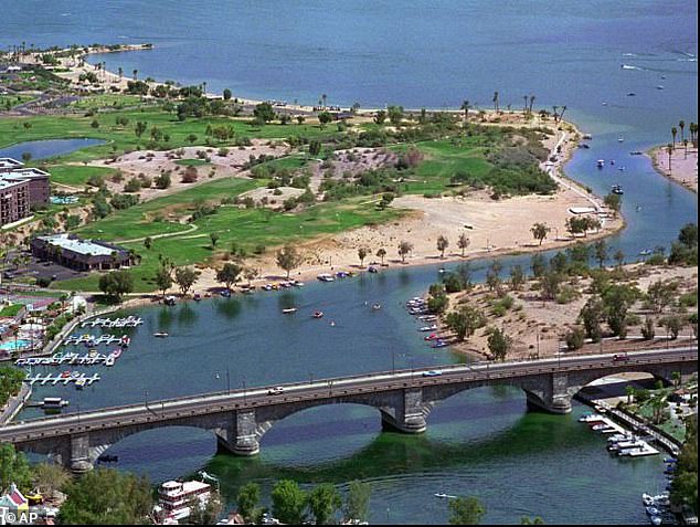 The iconic bridge, which once spanned the Thames River, now spans a mile-long canal in Lake Havasu City, Arizona