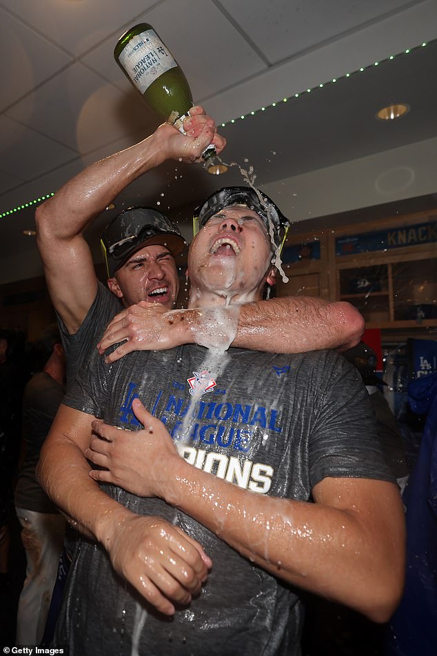 Ohtani made sure to drunkenly toast the victory with his teammates in the locker room