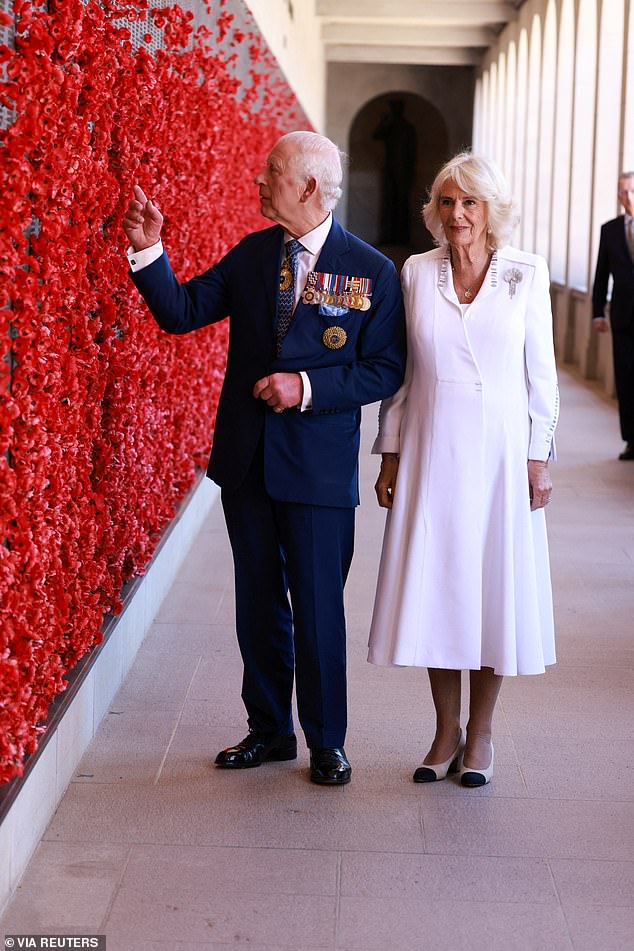 After leaving floral tributes in recognition of the Australian Defense Force troops who made the ultimate sacrifice, Charles and Camilla walked the short distance to the memorial's roll of honour.