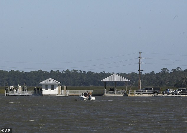 Part of the collapsed gangplank can be seen from the coast