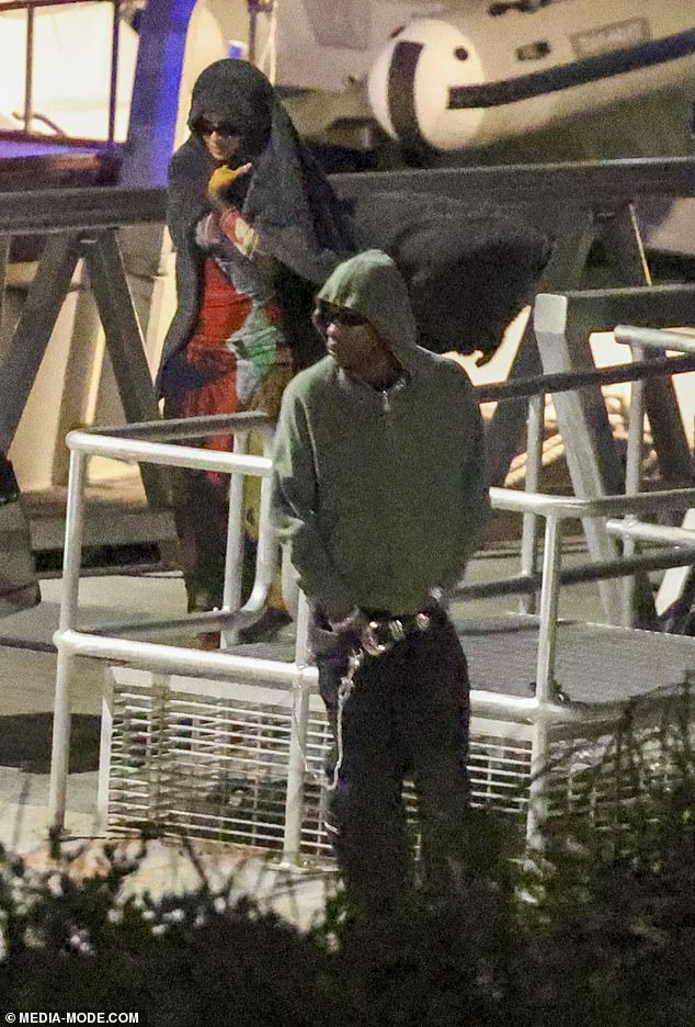 The 33-year-old American rapper, who is currently on his Circus Maximus tour in Australia, was spotted disembarking from the Seven Star superyacht after a lavish boat party.