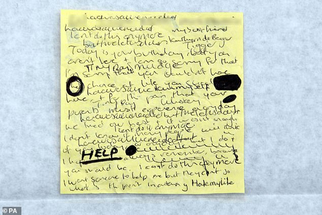 Photo released by Cheshire Constabulary/CPS of a handwritten note shown in court during Lucy Letby's trial. It was found by police at Mrs Letby's home in Westbourne Road, Chester