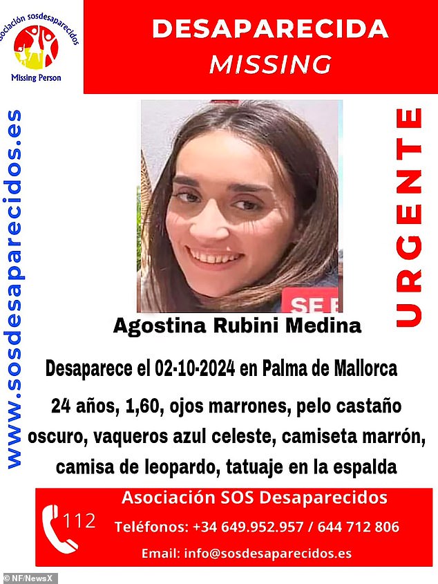 A police report describes Agostina as appealing for information about her disappearance