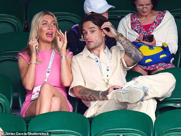 Liam Payne and Kate Cassidy watch the action at the Center Court Wimbledon Tennis Championships, Day 10, The All England Lawn Tennis and Croquet Club, London, UK - July 12, 2023