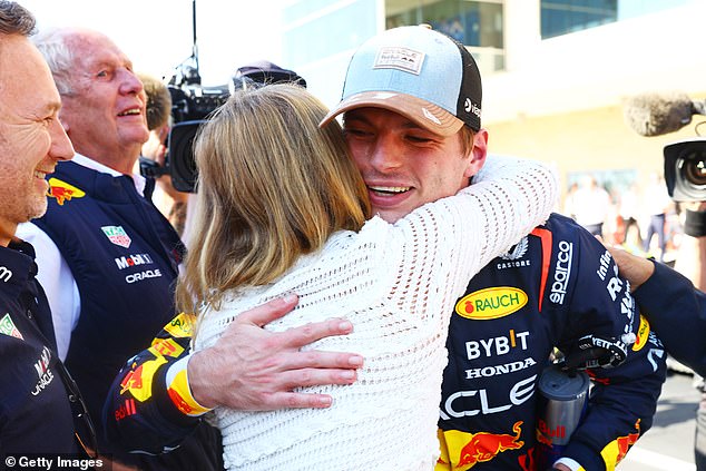 Geri was spotted congratulating third-placed Red Bull racer Max Verstappen as she gave him a hug