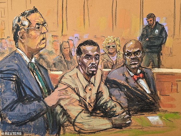 A courtroom sketch of Diddy in federal court in Manhattan. Combs faces sexual abuse allegations dating back to the 1990s. These include allegations that Diddy drugged a 13-year-old girl in 2000 and raped a man in 2022.