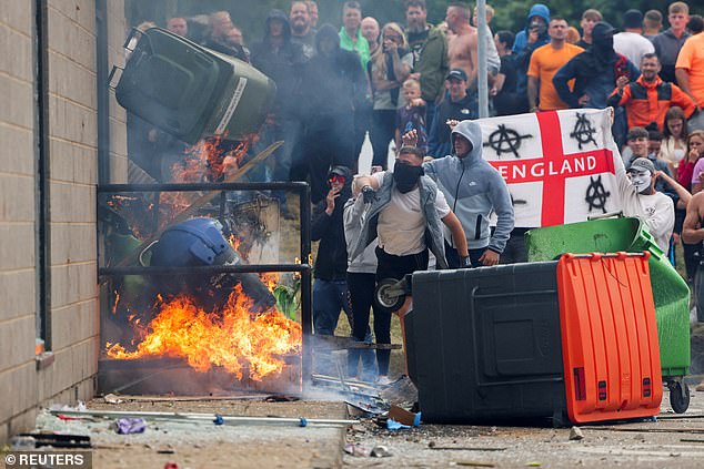 Violent thugs tried to burn down the hotel allegedly housing asylum seekers and blocked the emergency exits in Rotherham on August 4.