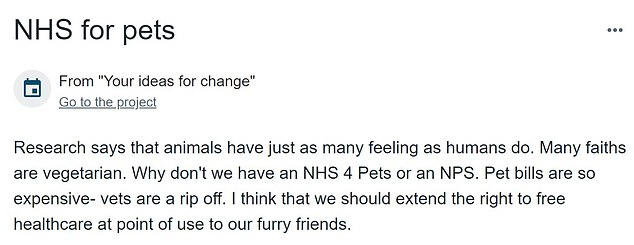 Other suggestions published online today also called for Tony Blair as health chief and for the right to free healthcare to be extended to all pets