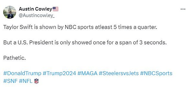 1729520178 42 NBC slammed for showing Donald Trump once at Jets vs