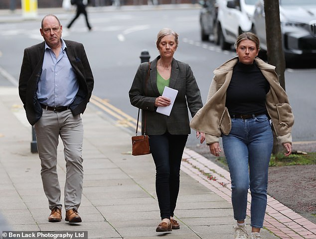 Geoff Brown (left), his wife Sarah (centre) and his other daughter Sophie (right) arrive at Leeds Crown Court