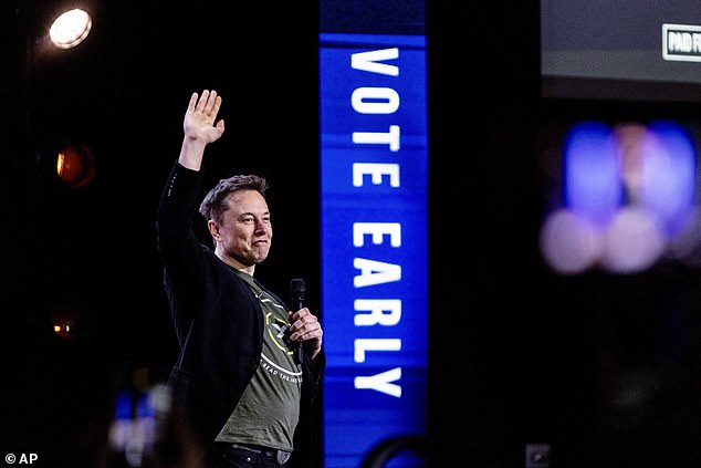 Elon Musk gestures as he speaks at Life Center Church in Harrisburg, Pennsylvania, Saturday, October 19, 2024