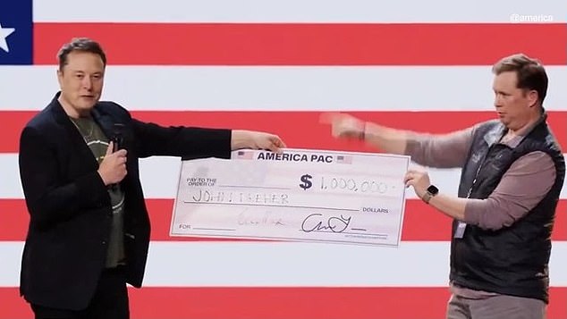 Elon Musk awards Pennsylvania supporter John Dreher a $1 million check