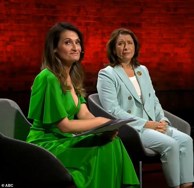 Host Patricia Karvelas (left) said the comment would not be tolerated before the conversation continued