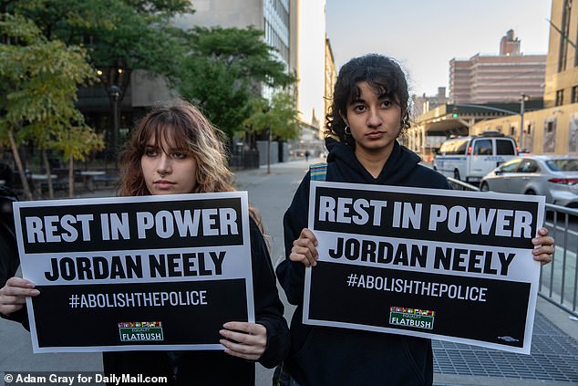 Protesters showed up at Manhattan Criminal Court on Monday ahead of Penny's trial