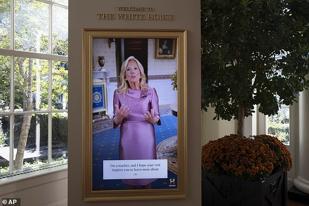 A video message from Jill Biden greets visitors