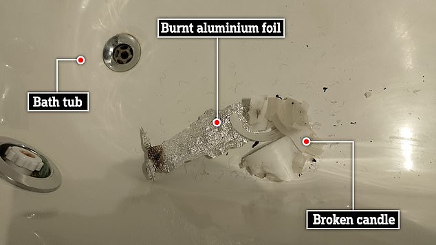 Similar items, such as burnt aluminum foil, were also found in the hotel room's bathtub