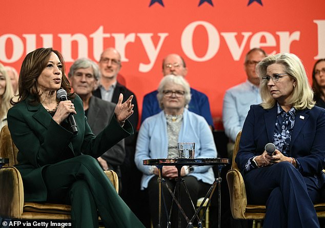 Vice President Kamala Harris spoke Monday in a moderate conversation with former Republican Congresswoman Liz Cheney in Pennsylvania. Harris and Cheney hold events in battleground states while the vice president deals with Republican and Independent moderate judges