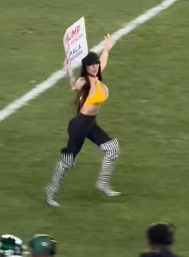 A female Donald Trump supporter invaded the field during the Steelers' victory over the Jets