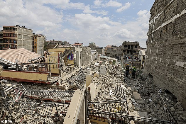 Kenyan and foreign disaster response teams conducted a search and rescue operation with unconfirmed reports that several people were trapped under the rubble